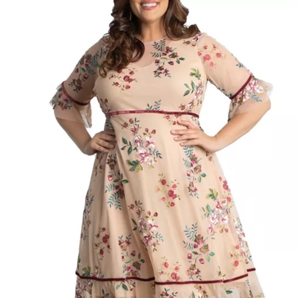 Kiyonna Plus Size Wildflower Embroidered Floral Mesh Dress
